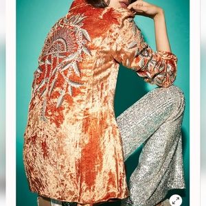 FREE PEOPLE brand New. Size Large. Luxury Hand stitched. orange velvety blazer.